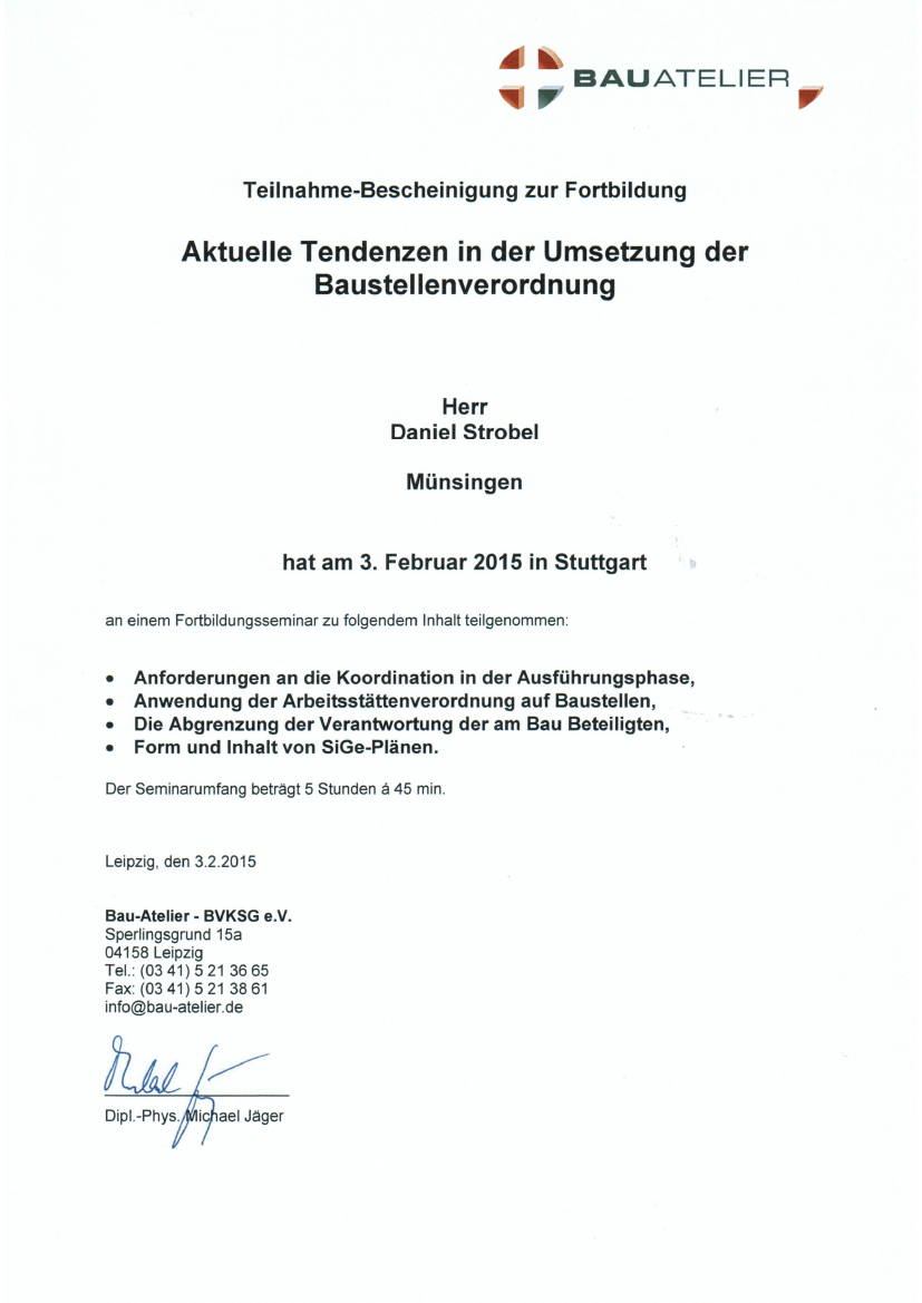 Fortbildung zum Koordinator nach BaustellV