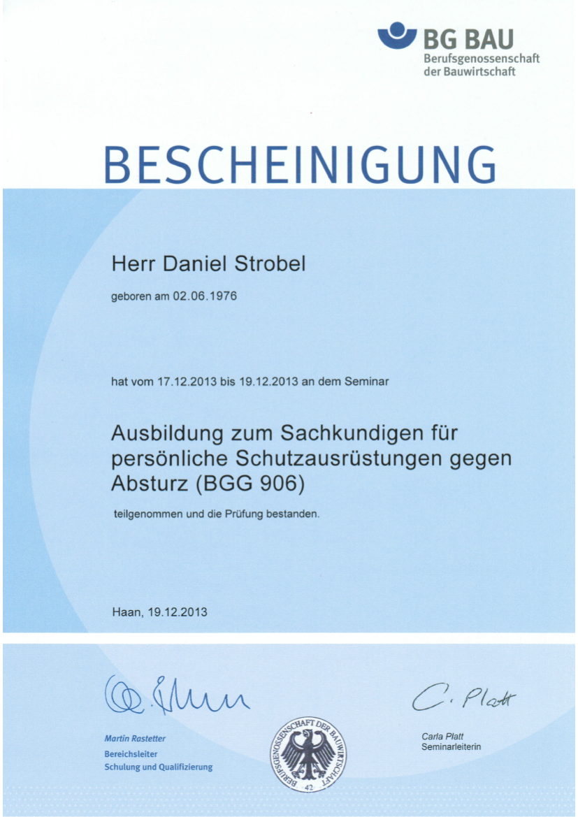 Sachkundiger für persönliche Schutzausrüstungen [PSA] gegen Absturz