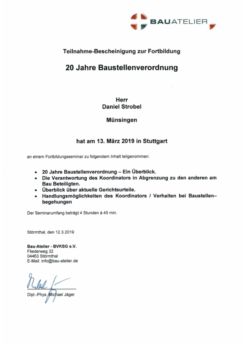 Fortbildung 20 Jahre Baustellenverordung