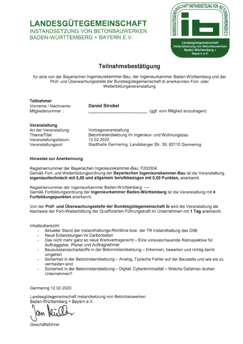 Fortbildung Betoninstandsetzung 2019