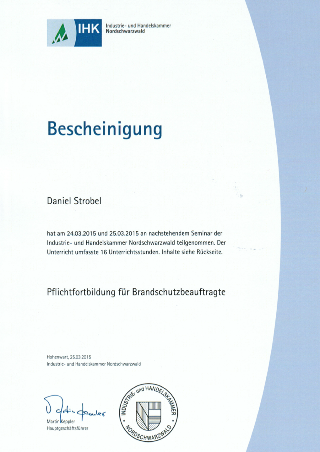 Fortbildung Brandschutzbeauftragter 2015