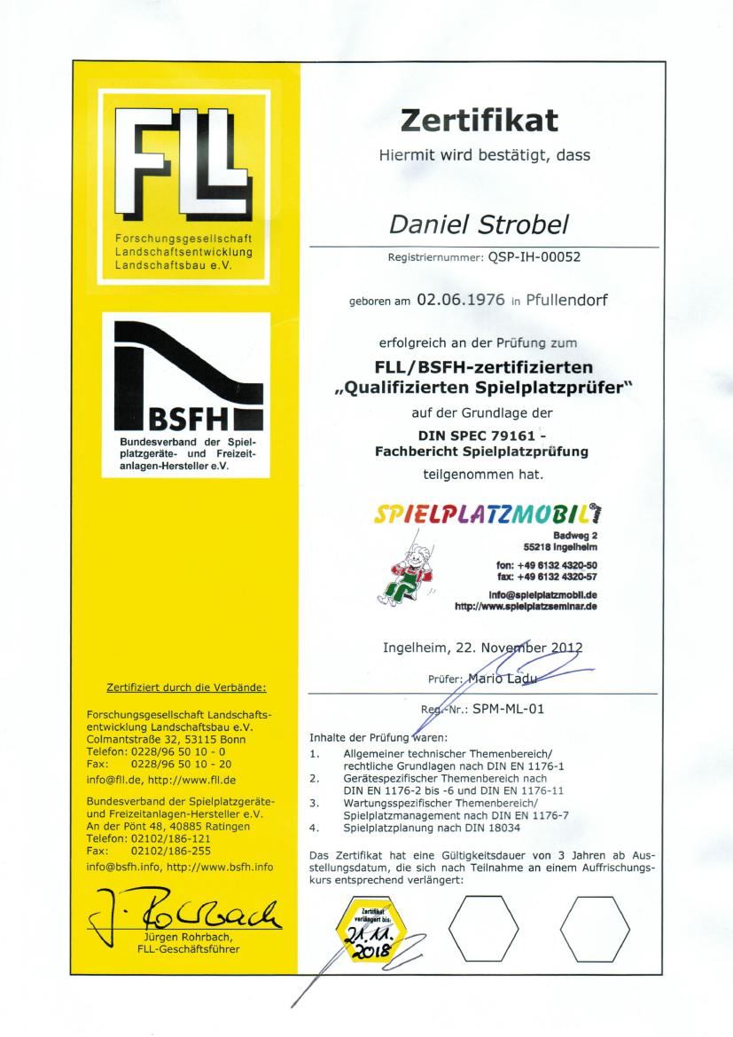 Qualifizierter Spielplatzprüfer nach DIN 79161 (Auffrischung 2018)