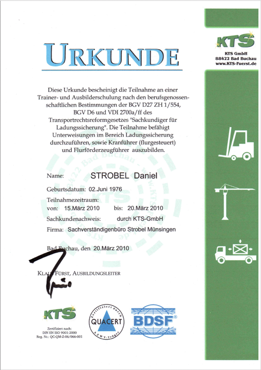 Ausbilder für Krane, Stapler und Ladungssicherung