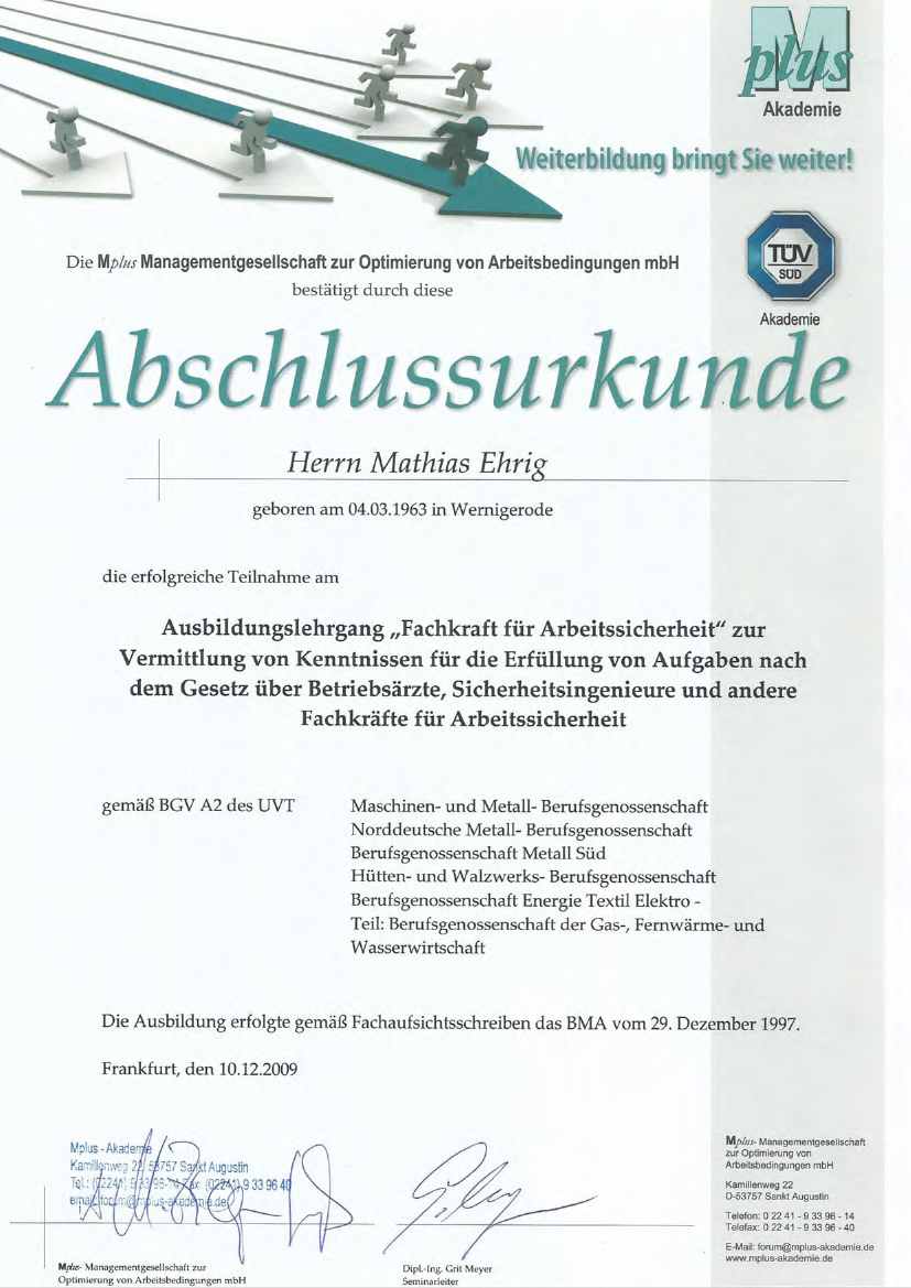 Ausbildung zur Fachkraft für Arbeitssicherheit, Herr Ehrig