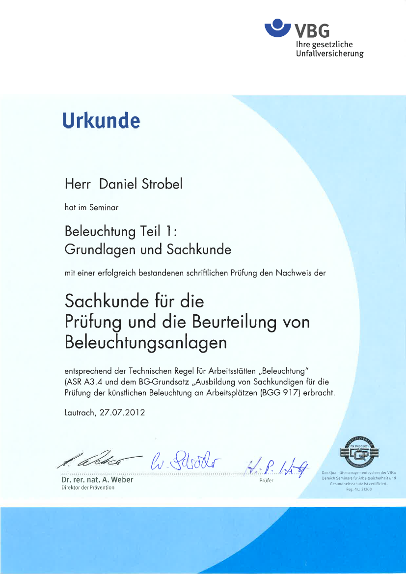 Sachkundiger für Beleuchtung