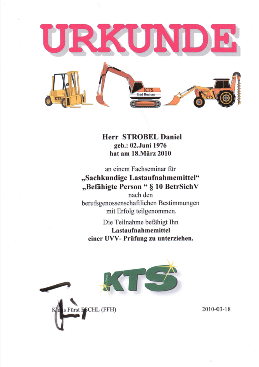 Befähigte Person Lastaufnahmemittel