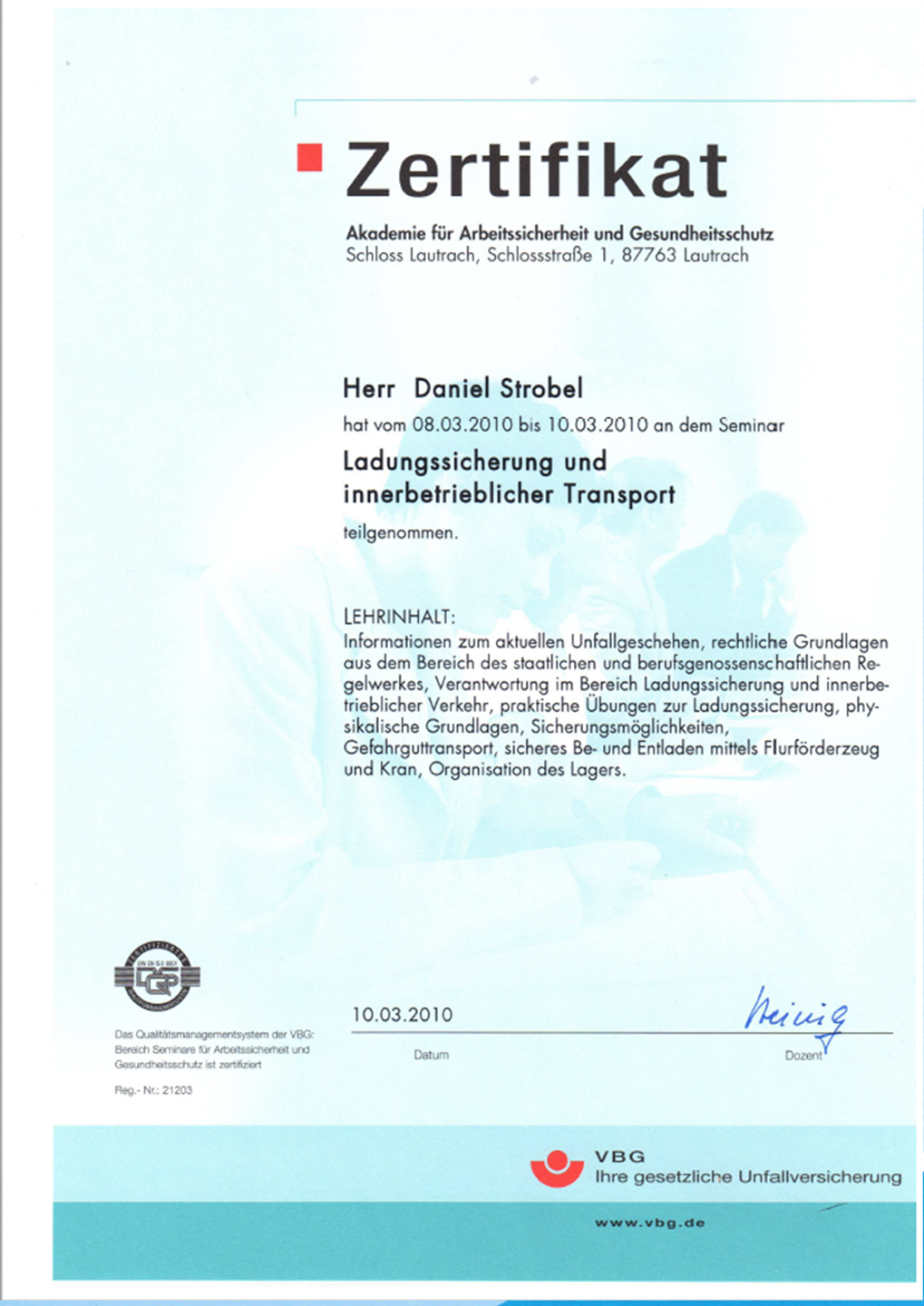 Ladungssicherung und innerbetrieblicher Transport