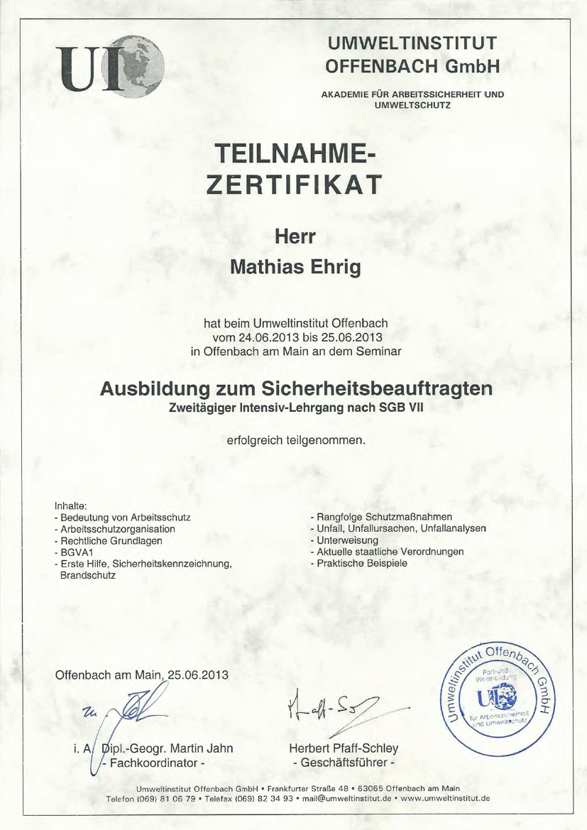 Ausbildung zum Sicherheitsbe­auftragten