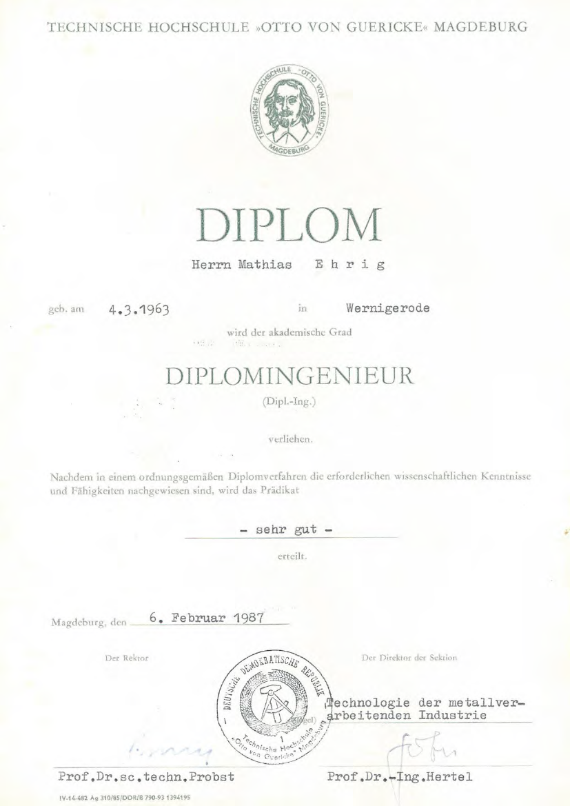 Zeugnis Diplom Sicherheitsingenieur, Herr Ehrig