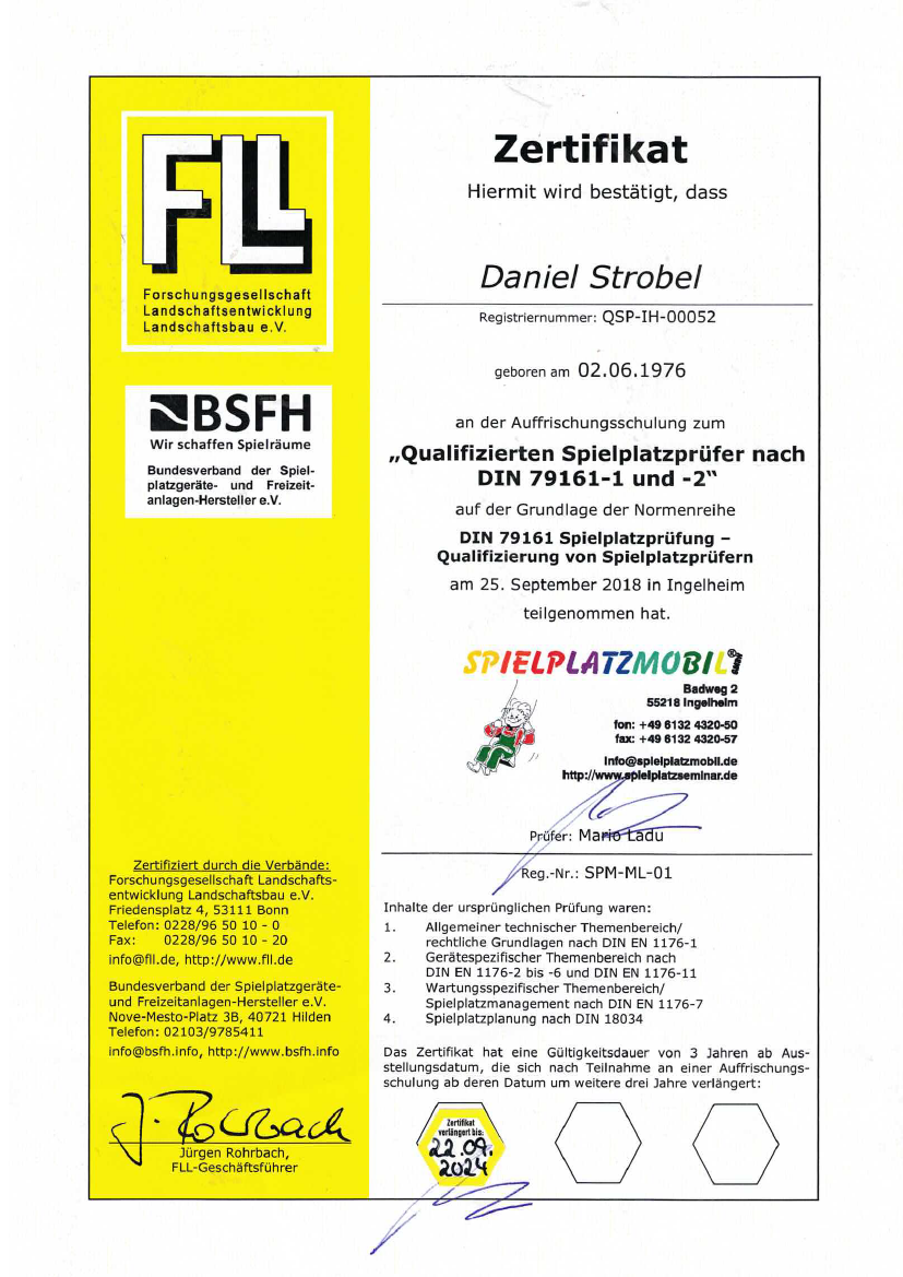 Qualifizierter Spielplatzprüfer nach DIN 79161 (Auffrischung 2021)